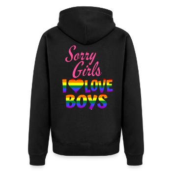 sorry girls i love boys - Unisex Premium Bio Zip Hoodie - Schwarz - Hinten - Nico (187cm)