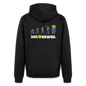 JAKOBSWEG Humor Evolution Wanderer Pilger Reise - Unisex Premium Bio Zip Hoodie - Schwarz - Hinten - Nico (187cm)