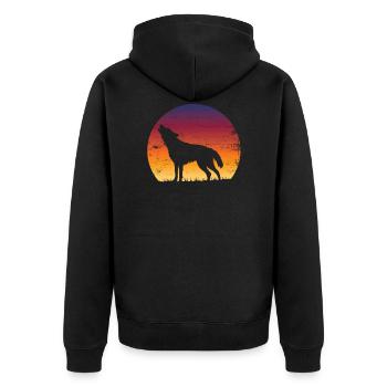 Wolf Geschenkidee Wolf Liebhaber - Unisex Premium Bio Zip Hoodie - Schwarz - Hinten - Nico (187cm)