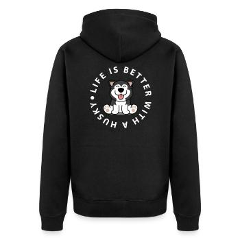 Husky Schlittenhunde - Unisex Premium Bio Zip Hoodie - Schwarz - Hinten - Nico (187cm)