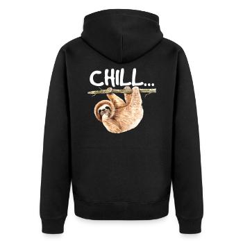 Faultier Faul Faul sein Geschenk - Unisex Premium Bio Zip Hoodie - Schwarz - Hinten - Nico (187cm)