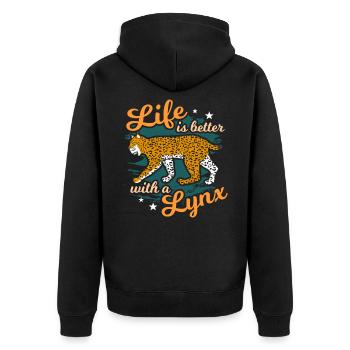 lynx - Unisex Premium Organic Zip Hoodie - black - Back - Nico (187cm)