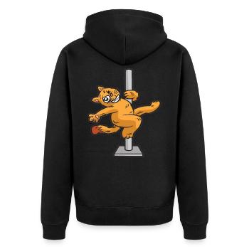 POLE DANCE Katze an der Poledance Stange Humor - Unisex Premium Bio Zip Hoodie - Schwarz - Hinten - Nico (187cm)