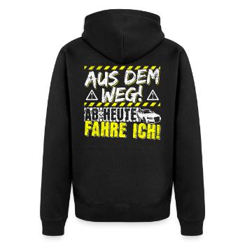 Führerschein Bestanden Geschenk Fahrprüfung Auto - Unisex Premium Bio Zip Hoodie - Schwarz - Hinten - Nico (187cm)