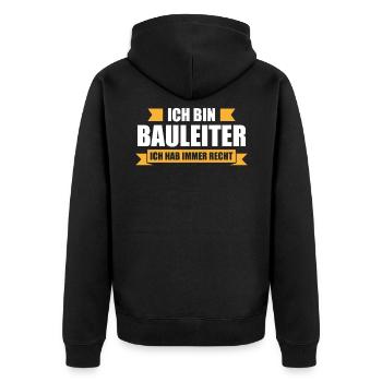 Ich bin Bauleiter ich hab immer recht Bauarbeiter - Unisex Premium Bio Zip Hoodie - Schwarz - Hinten - Nico (187cm)