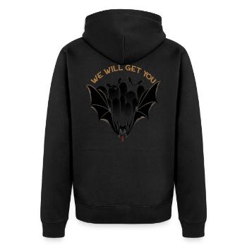 Fledermaus - Unisex Premium Bio Zip Hoodie - Schwarz - Hinten - Nico (187cm)
