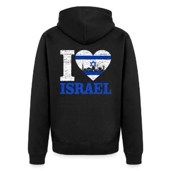 Israel - Unisex Premium Organic Zip Hoodie - black - Back - Nico (187cm)