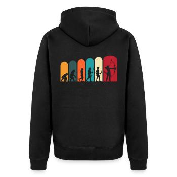 Bogenschiessen Bogensport Bogenschütze Evolution - Unisex Premium Bio Zip Hoodie - Schwarz - Hinten - Nico (187cm)
