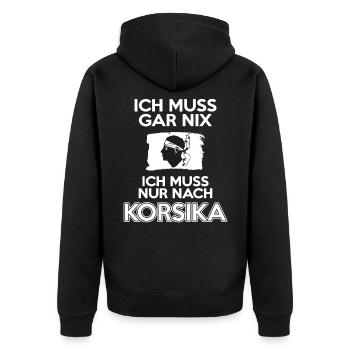 Muss nur nach Korsika Flagge Fahne - Unisex Premium Bio Zip Hoodie - Schwarz - Hinten - Nico (187cm)