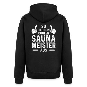 Saunameister Sauna Aufguss Spruch Geschenk - Unisex Premium Bio Zip Hoodie - Schwarz - Hinten - Nico (187cm)