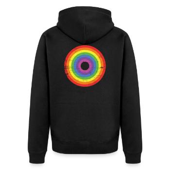 Regenbogen - Unisex Premium Bio Zip Hoodie - Schwarz - Hinten - Nico (187cm)