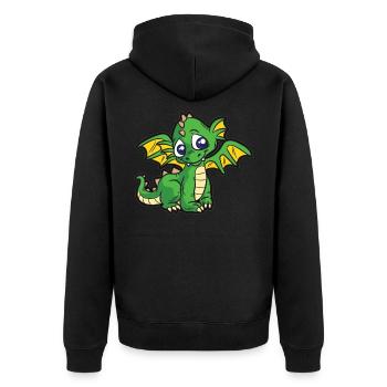 Süßer grüner Baby Drache Kinder Cartoon Humor - Unisex Premium Bio Zip Hoodie - Schwarz - Hinten - Nico (187cm)