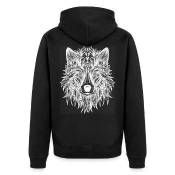 Mystischer Wolf - Unisex Premium Bio Zip Hoodie - Schwarz - Hinten - Nico (187cm)