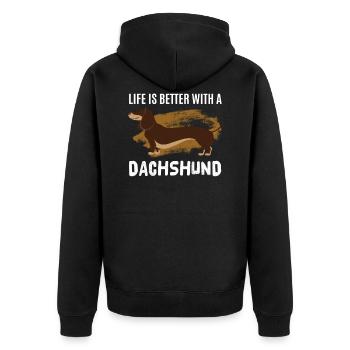 Dackel Dachshund - Unisex Premium Bio Zip Hoodie - Schwarz - Hinten - Nico (187cm)