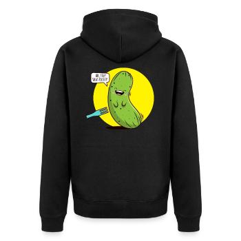 STOP THAT PICKLES Kitzelige Gurke Humor Spruch - Unisex Premium Bio Zip Hoodie - Schwarz - Hinten - Nico (187cm)