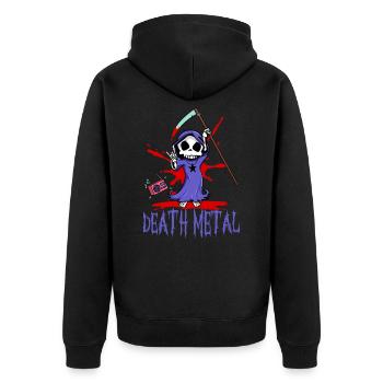Death Metal Sensenmann Humor Cartoon Fan - Unisex Premium Bio Zip Hoodie - Schwarz - Hinten - Nico (187cm)