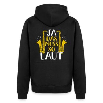 Saxophon - Unisex Premium Bio Zip Hoodie - Schwarz - Hinten - Nico (187cm)