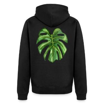 Monstera - tropische Pflanze in Aquarell - Unisex Premium Bio Zip Hoodie - Schwarz - Hinten - Nico (187cm)