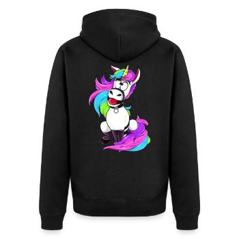 Evil Unicorn BDSM Sub Brat DDLG Bondage Humor - Unisex Premium Organic Zip Hoodie - black - Back - Nico (187cm)