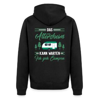Das Altersheim kann warten - Unisex Premium Bio Zip Hoodie - Schwarz - Hinten - Nico (187cm)