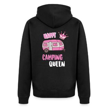 Happy Camping Queen - Unisex Premium Bio Zip Hoodie - Schwarz - Hinten - Nico (187cm)