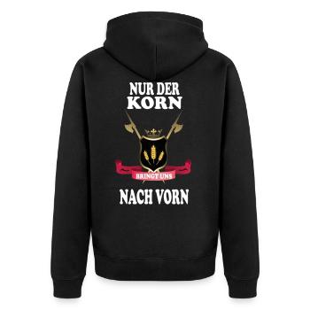 Korn bringt uns nach vorn Geschenk Alkohol Party - Unisex Premium Bio Zip Hoodie - Schwarz - Hinten - Nico (187cm)