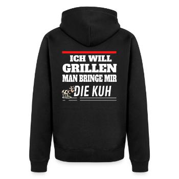 Ich will Grillen man bringe mir die Kuh - Unisex Premium Bio Zip Hoodie - Schwarz - Hinten - Nico (187cm)