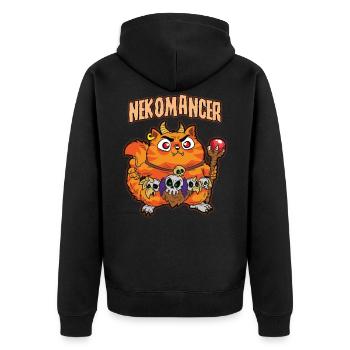 NEKOMANCER Neko Katze Magier Totenbeschwörer Humor - Unisex Premium Bio Zip Hoodie - Schwarz - Hinten - Nico (187cm)