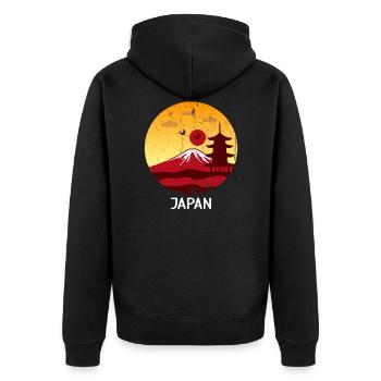 Japan - Unisex Premium Bio Zip Hoodie - Schwarz - Hinten - Nico (187cm)