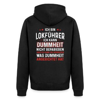 Ich bin Lokführer kann Dummheit Zugführer - Unisex Premium Bio Zip Hoodie - Schwarz - Hinten - Nico (187cm)