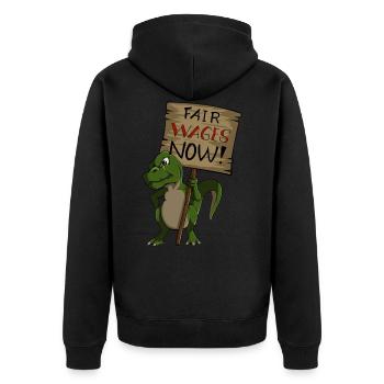 Gerechte Löhne Gehalt Streik Dino Gewerkschaft - Unisex Premium Bio Zip Hoodie - Schwarz - Hinten - Nico (187cm)