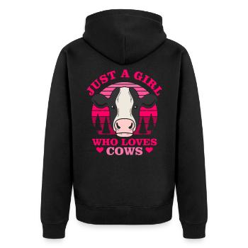 Kuh - Unisex Premium Bio Zip Hoodie - Schwarz - Hinten - Nico (187cm)