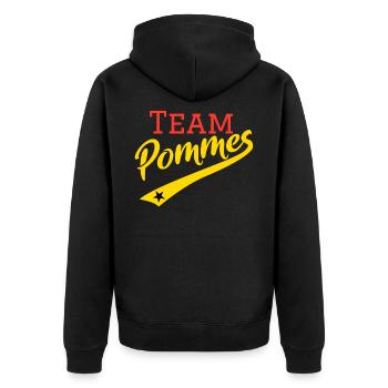 Frites d'équipe | rétro | vintage avec étoile - Veste à capuche bio Premium Unisexe - noir - Dos - Nico (187cm)