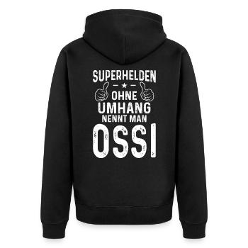 Superhelden ohne Umhang Ossi Osten DDR - Unisex Premium Bio Zip Hoodie - Schwarz - Hinten - Nico (187cm)