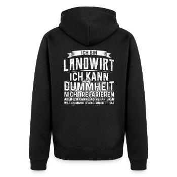 Ich bin Landwirt kann Dummheit Bauer - Unisex Premium Bio Zip Hoodie - Schwarz - Hinten - Nico (187cm)
