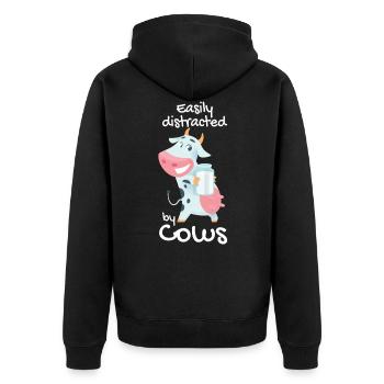 Kuh - Unisex Premium Bio Zip Hoodie - Schwarz - Hinten - Nico (187cm)