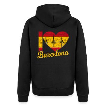 Barcelona - Unisex Premium Bio Zip Hoodie - Schwarz - Hinten - Nico (187cm)
