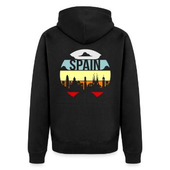 Spanien - Unisex Premium Bio Zip Hoodie - Schwarz - Hinten - Nico (187cm)