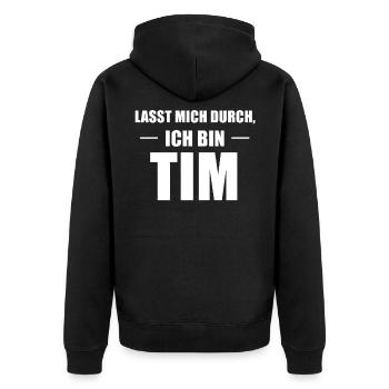 Tim Name Spruch Geschenk - Unisex Premium Bio Zip Hoodie - Schwarz - Hinten - Nico (187cm)