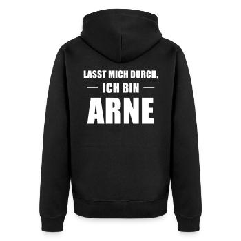 Arne Name Spruch Geschenk - Unisex Premium Bio Zip Hoodie - Schwarz - Hinten - Nico (187cm)