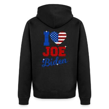 Joe Biden - Unisex Premium Bio Zip Hoodie - Schwarz - Hinten - Nico (187cm)