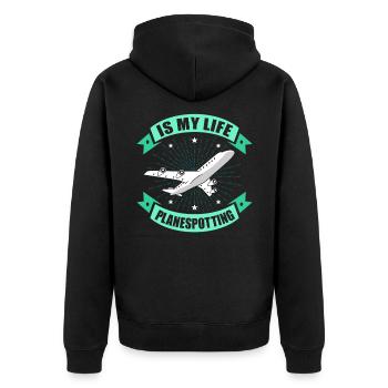 Flugzeug - Unisex Premium Bio Zip Hoodie - Schwarz - Hinten - Nico (187cm)