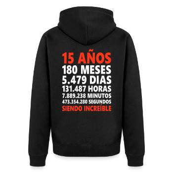15 Años Regalo de Cumpleaños - Unisex Premium Bio Zip Hoodie - Schwarz - Hinten - Nico (187cm)