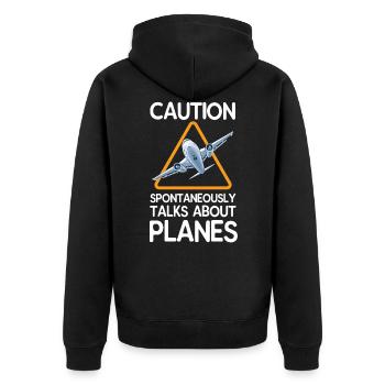 Flugzeug - Unisex Premium Bio Zip Hoodie - Schwarz - Hinten - Nico (187cm)