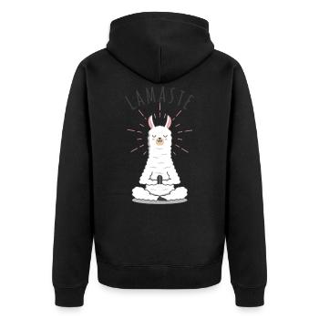 Llamaste | Kawaii Lama | Yoga Namaste - Unisex Premium Bio Zip Hoodie - Schwarz - Hinten - Nico (187cm)