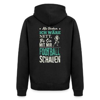 American Football Shirt | American Football - Unisex Premium Bio Zip Hoodie - Schwarz - Hinten - Nico (187cm)