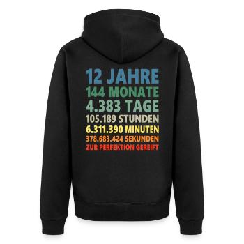 12. Geburtstag 12 Jahre 12ter Geburtstagsgeschenk - Unisex Premium Bio Zip Hoodie - Schwarz - Hinten - Nico (187cm)