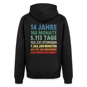 14. Geburtstag 14 Jahre 14ter Geburtstagsgeschenk - Unisex Premium Bio Zip Hoodie - Schwarz - Hinten - Nico (187cm)