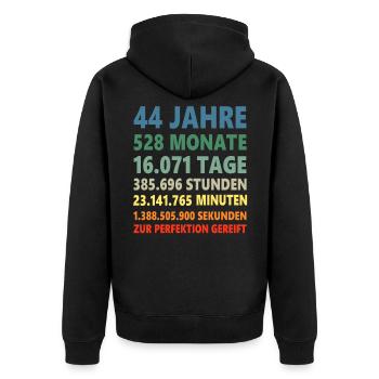 44. Geburtstag 44 Jahre 44ter Geburtstagsgeschenk - Unisex Premium Bio Zip Hoodie - Schwarz - Hinten - Nico (187cm)