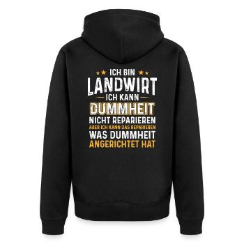 Ich bin Landwirt kann Dummheit Bauer - Unisex Premium Bio Zip Hoodie - Schwarz - Hinten - Nico (187cm)